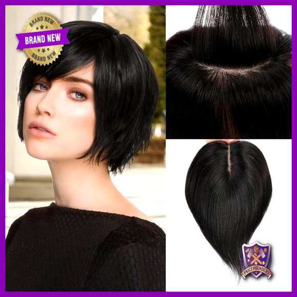 Human Hair Topper Realistic Scalp Short Clip-In Hairpiece for Daily Wear